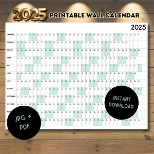 Giant 2025 Wall Calendar, 2025 Wall Planner, Annual Planner, Yearly Planner, Monthly Planner, 2025 Year Planner, Digital(Horizontal/Green)