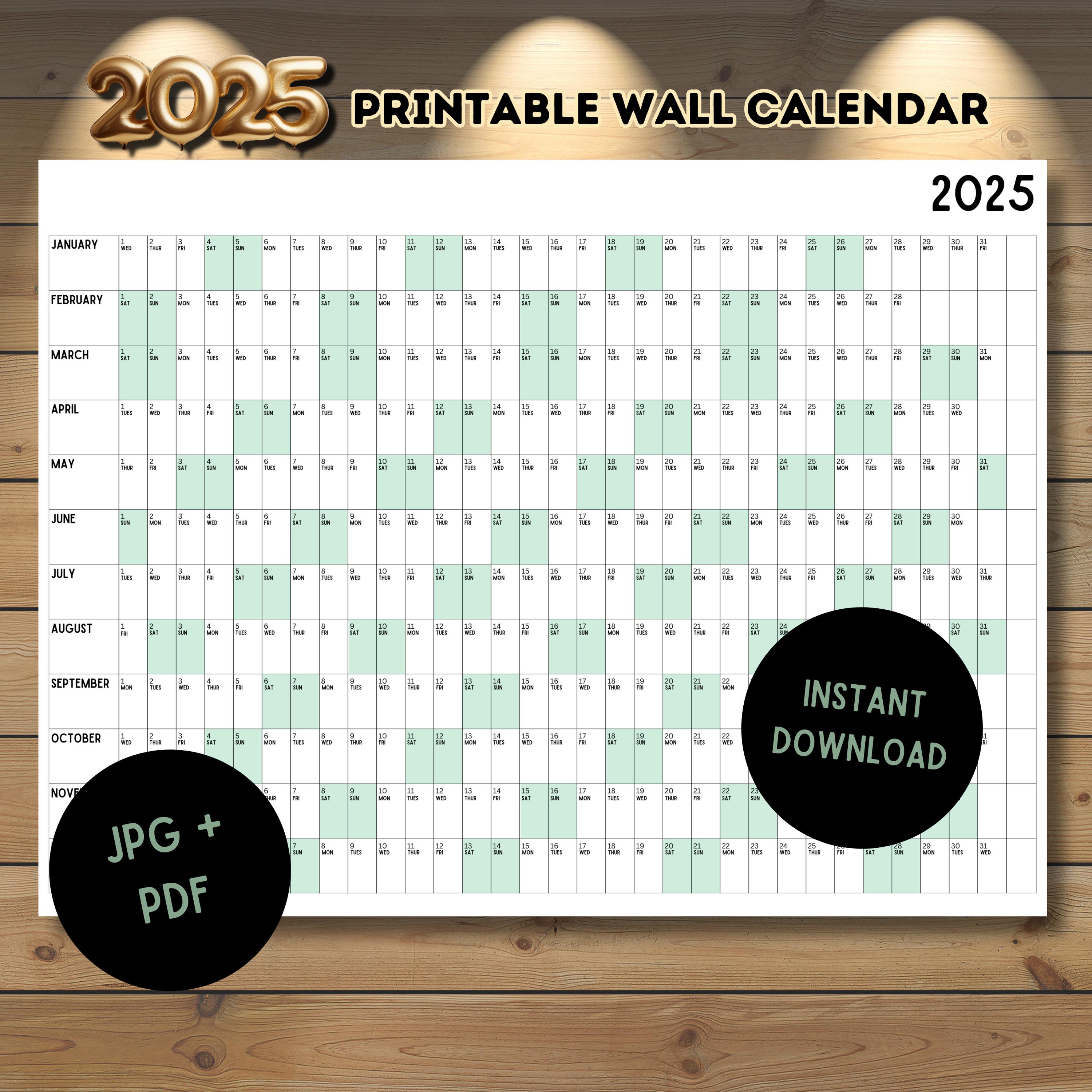 Riesen 2025 Wandkalender, 2025 Wandplaner, Jahresplaner, Jahresplaner, Monatsplaner, 2025 Jahresplaner, Digital(Horizontal/Grün)