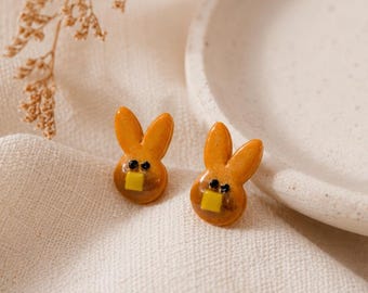 Cute Bunny Earrings, Handmade Polymer Clay Rabbit Earrings, Kawaii Aesthetic Jewelry, Easter Bunny Dangles & Studs