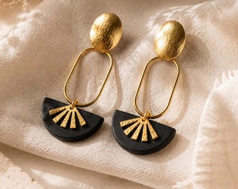 Statement Earrings Black Gold | Geometric Earrings | Modern Drop Earrings | Elegant Jewelry | Minimalist Statement Earrings
