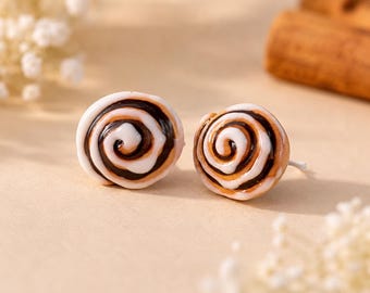 Mini Cinnamon Roll Stud Earrings | Cinnamon Roll Stud Earrings | Polymer Clay Food Jewelry | Cute Dessert Earrings | Gift for Her
