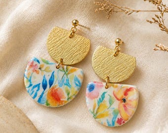 Floral Earrings in Polymer Clay | Flower Jewelry | Boho Drop Earrings | Handmade | Lightweight Statement Earrings | Gift for Her