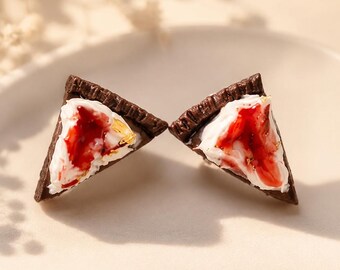 Strawberry Cake Earrings | Handmade Polymer Clay Stud Earrings | Mini Dessert Earrings | Cute Food Jewelry | Gift for Her