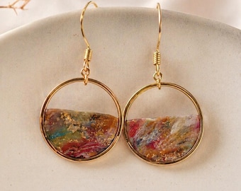 Colorful hoop earrings in gold or silver | Handmade statement earrings | Colorful resin earrings | Gift for her