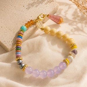 Pastel Beaded Bracelet, Y2K Aesthetic Jewelry, Colorful Gemstone Bracelet, Boho Coquette Charm Bracelet Gift for Her