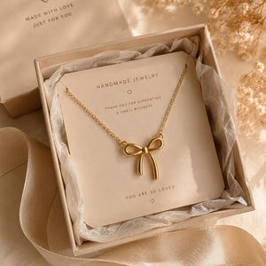 Gold Bow Necklace, Coquette Aesthetic Jewelry, Minimalist Gold Pendant Necklace, Cute Feminine Y2K Gift for Her