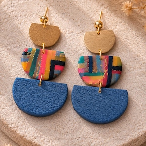 Polymer Clay Geometric Earrings | Colorful Statement Dangle Earrings | Handmade Jewelry | Gift for Her |  Geometric Statement Earrings