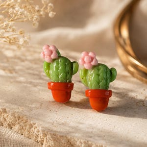 Cactus Stud Earrings, Polymer Clay Earrings, Plant Lover Gift, Cute Handmade Botanical Jewelry, Kawaii Flower Pot Earrings for Her