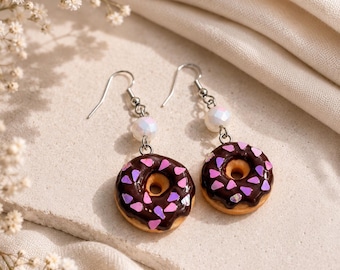 Donut Earrings, Kawaii Food Jewelry, Chocolate Sprinkle Dangle Earrings, Cute Y2K Aesthetic Gift for Her