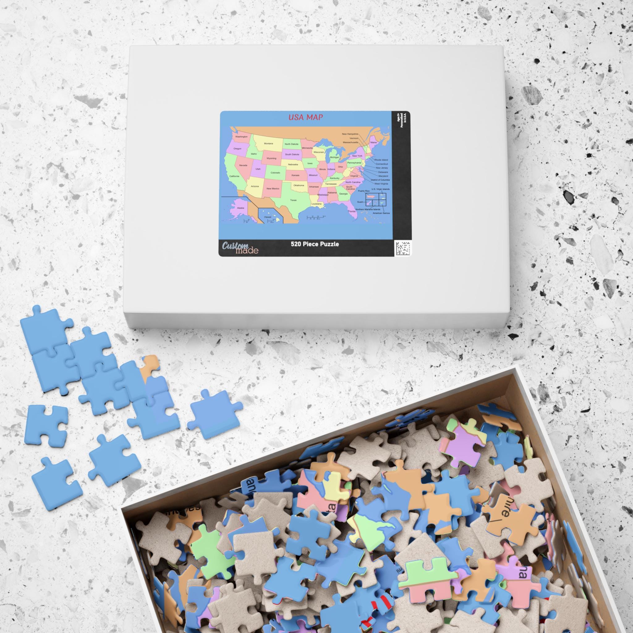 USA Map Puzzle - 110, 252, 520, 1014-piece, Educational Map Puzzle Gift ...