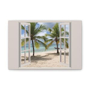 Fake Window Decor - fake window beach - window beach view wall Art - beach canvas print
