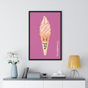 ice cream art, ice cream cone, wall art, strawberry, fake ice cream, ice cream decor, ice cream wall decor, ice cream scoops, gift for home
