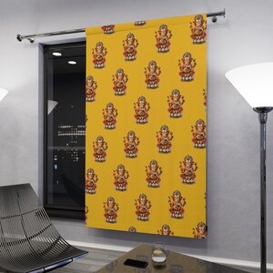 Vibrant Ganesha Pooja Patterned Curtains, Bohemian Home Decor, Festival Decorations, Spiritual Living Room, Unique Gift Idea
