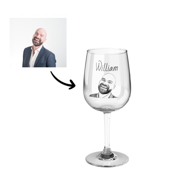 Custom Engraved Photo Wine Glass - Personalized Gift for Wine Lovers - 12 oz wine glass