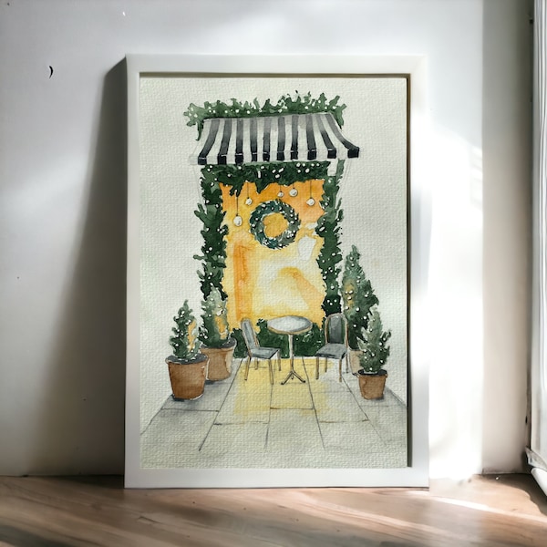 Christmas watercolor cafe poster