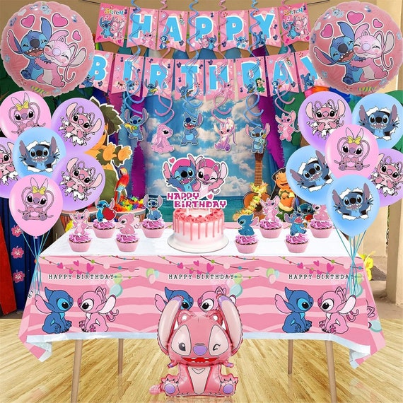 Lilo&Stitch Birthday Party Supplies and Decorations Blue Stitch arty  Supplies Serves 8 Guests with Tablecloth Cake Topper Banner