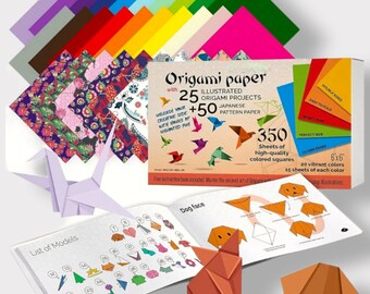 Origami Paper Kit | 350 Sheets, 20 Colors, 6x6 | 50 Japanese Patterns | Includes Origami Book with 25 Easy Projects | Kids Crafts | Gifts