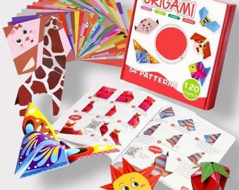 Colorful Origami Kit for Kids - 54 Projects, 120 Double-Sided Paper, Instruction Book - Origami Gift for Beginners