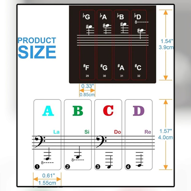 Piano Keyboard Stickers for 88/61/54/49/37 Key, Large Bold Letters, Removable Notes Label for Beginners and Kids, Multicolor image 2