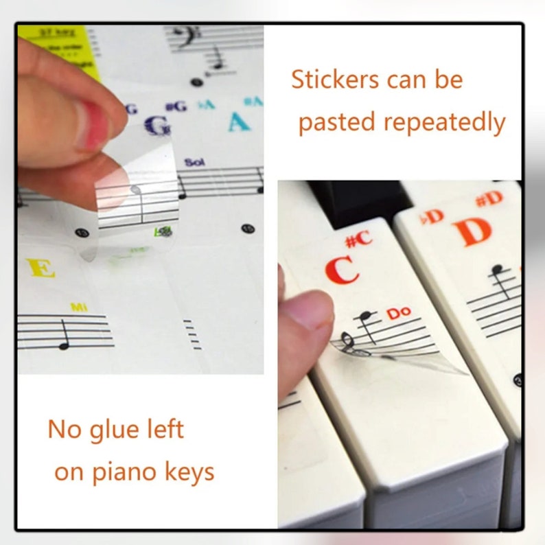 Piano Keyboard Stickers for 88/61/54/49/37 Key, Large Bold Letters, Removable Notes Label for Beginners and Kids, Multicolor image 4