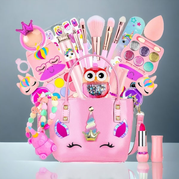 Girls Owl Makeup Kit - Easter Birthday Gift, Washable Cosmetic Set with Bag, Children's Beauty Kit for Girls Age 4-10