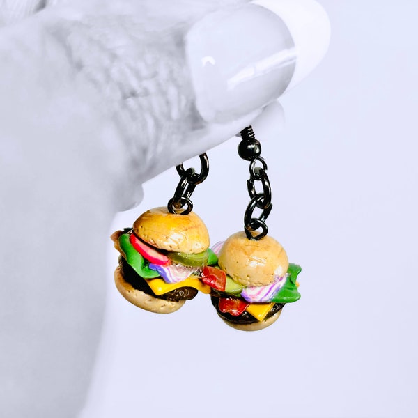 BLT Earrings, Bacon Burger Earrings, Food Earrings, Miniature Food, Polymer Clay Earrings, Clay Jewelry, Handmade Jewelry, Dangle Earrings