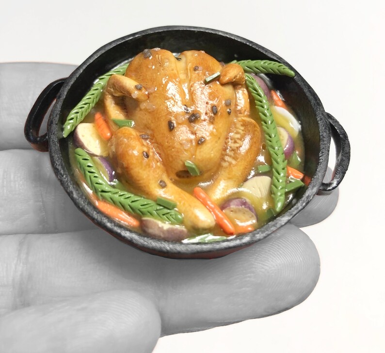 Handmade Polymer Clay Miniature Roasted Turkey or Chicken: Dollhouse ...