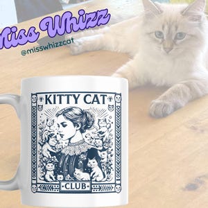 Kitty Cat Club 15 oz Mug – Vintage Victorian Cat Lover’s Coffee Cup, Elegant Gothic Cat Aesthetic, Gift for Cat Moms & Book Lovers