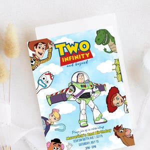 Toy Story-Geburtstagseinladung, bearbeitbare Toy Story-Einladung, personalisierte Woody Buzz Jessie Geburtstags-Download, zwei Infinity und darüber hinaus