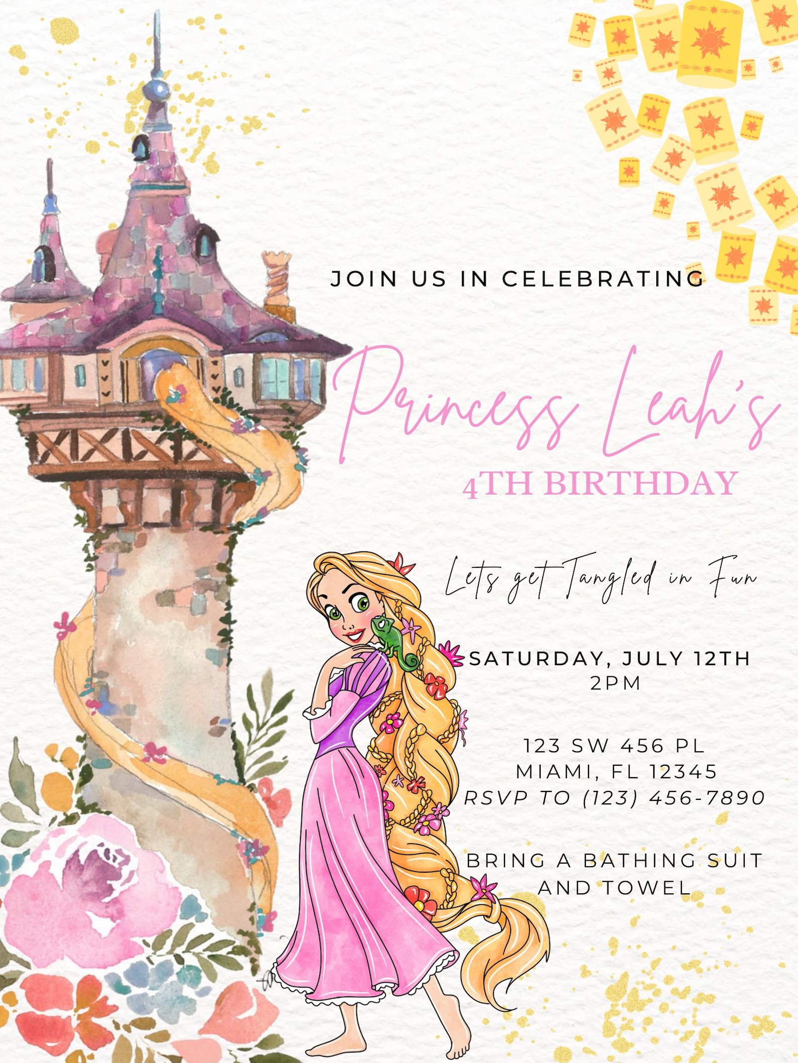 Rupenzel Invitations Rapunzel Princess Birthday Invitation, Editable Rapunzel Invitation ...