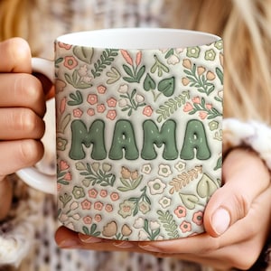 Boho Floral Mama Mug Wrap, 3D Inflated Flowers 11oz & 15oz Sublimation Design (Digital Download)