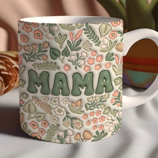 3d Boho Mama Inflated Mug Wrap Png, 15 oz & 11 oz Mug Sublimation Design, Puffy Floral Mama Mug Wrap, Boho Mother's Day Sublimation Design