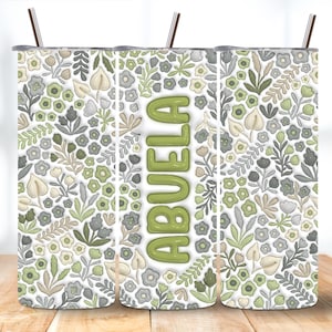 Boho Green Abuela Tumbler Wrap: 20oz Skinny 3D Inflated Floral Design (PNG Digital Download)