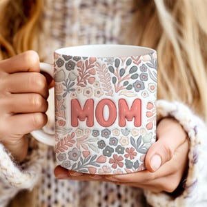 3d Inflated Mom Mug Wrap Png, Boho Flowers Mom Mug Sublimation Design, 11oz & 15oz Puffy Floral Mom Mug Template, 3d Mother's Day Mug Wrap