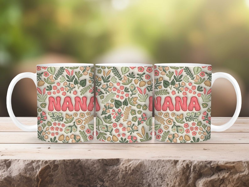Boho Nana Becherverpackung: 3D Puffy Floral Sublimationsdesign (PNG Digital Download, 11oz, 15oz) Bild 6