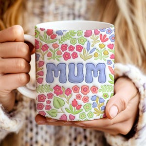 3D Inflated Purple Boho Mum Mug Wrap PNG, Mum Floral Mug Wrap Template, 11oz & 15oz Mum Coffee Cup PNG, Mother's Day Mug Sublimation Design