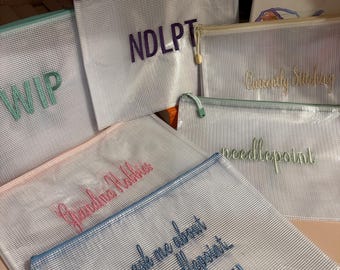 Needlepoint Project Storage Bags, Clear Zipper Pouches with Sayings