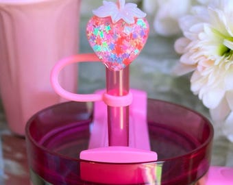 Glitter Strawberry Straw Topper