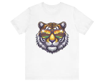 Camiseta con gafas de sol LSU Tiger, camiseta con reflejos del estadio LSU, camiseta de la Universidad Death Valley LSU, ropa para fanáticos del fútbol de Louisiana State, orgullo de los tigres