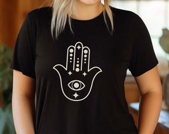 Hamsa Hand Tee Shirt, Good Luck Shirt, Hand of Miriam, Hand of Fatima, Symbolic Shirt, Hand Symbol, Unique, Gift for Her, Cotton Tee