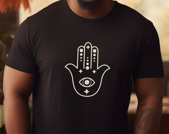 Hamsa Hand T Shirt, Good Luck Shirt, Hand of Miriam, Hand of Fatima, Symbolic Shirt, Hand Symbol, Unique, Gift for Him, Heavy Cotton Tee