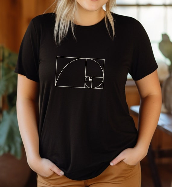 Sacred Geometry T Shirt Fibonacci, White Golden Spiral Sacred Geometry T Shirt Fibonacci, White Golden Spiral