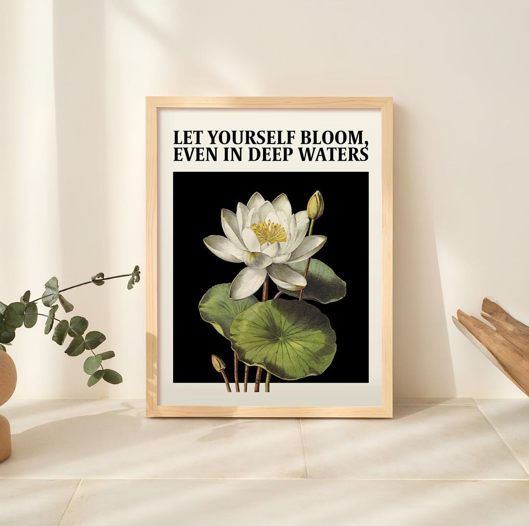 Botanical Lotus Flower Print: Inspirational Quote Wall Art (digital ...