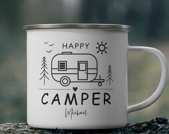 Personalisierte Campingtasse Emaille Tasse Keramik Outdoor Fans Geschenkidee Camper Geburtstag Geschenk Weihnachten Wohnwagen Wanderer Camp