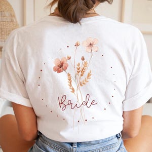 JGA Shirts Flower Braut Shirt Junggesellinnenabschied T-Shirt JGA Party Shirt Geschenk Trauzeugin Brautjungfer Bride Crew Blumen T Shirt Top