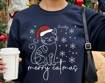 Katzen Sweatshirt Weihnachten Hoodie Santa Shirt Weihnachtszeit Sweater Weihnachtsgeschenk T-Shirt Christmas Geschenk Weihnacht Pulli Winter