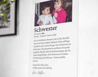 Schwester Acrylglasbild personalisiert Sister Geschenk Geburtstag Acryl Aufsteller Foto  Geschenkidee Beste Schwester Danke Geschwister Bild