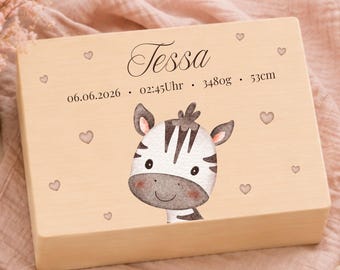 Erinnerungskiste Baby Personalisiert Erinnerungsbox Babygeschenk Geschenk zur Geburt Geschenkidee zur Taufe mit Namen Aufbewahrung Zebra