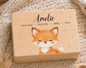 Erinnerungskiste Baby Personalisiert Erinnerungsbox Babygeschenk Geschenk zur Geburt Geschenkidee zur Taufe mit Namen Aufbewahrung Fuchs