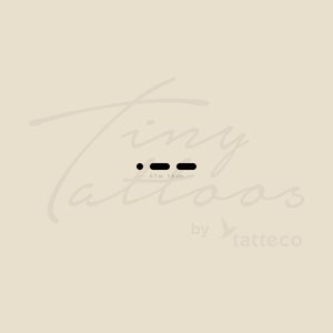 May include: Tiny Tattoos by tatteco logo with the text "tiny tattoos" in a handwritten font and the text "by tatteco" in a smaller handwritten font. A black line with four dots is centered below the text. The line is labeled "0.7 in - 1.8 cm".